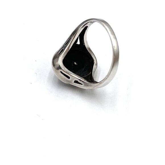 925 Marsala Ring Sterling Silver Vintage Estate Black Oval Glass Marcasites 7.5 - Picture 6 of 13